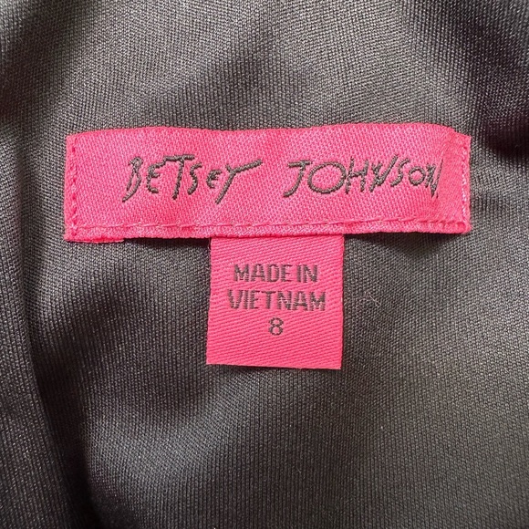 Betsey Johnson Black Dress Pearl Fringe Collar Black Cap Sleeve Ruffle Hem Sz 8 - Picture 14 of 16